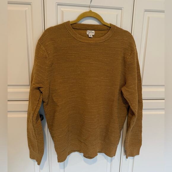 J. Crew Men’s Knit Sweater Gold Tan Size XL Fitted 100% Cotton Layer Textured - Picture 1 of 7